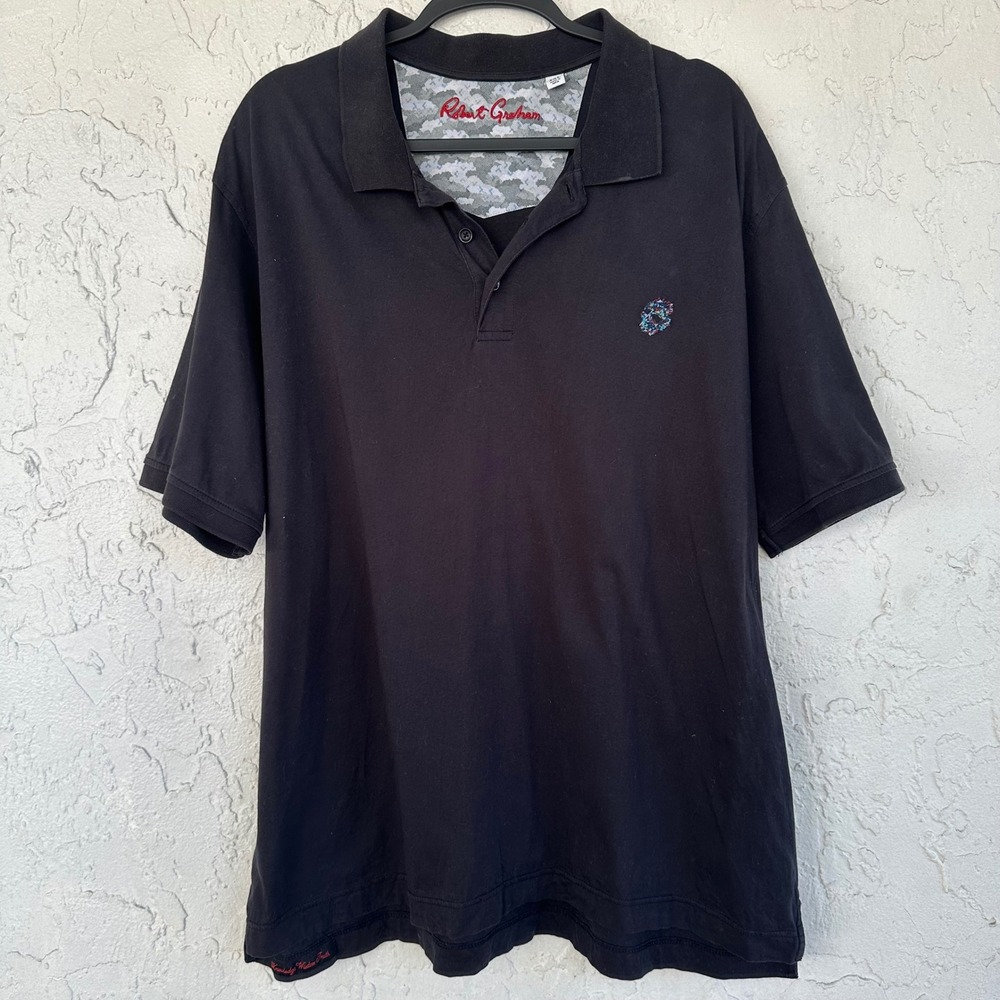 Robert Graham Black Classic Supima Cotton Embroidered Logo Polo Shirt Men 3XL‎